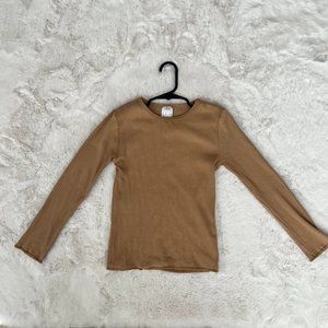 Zara Girls Ribbed Knit Long Sleeve Shirt Crew Neck Pullover Carmel Brown 9